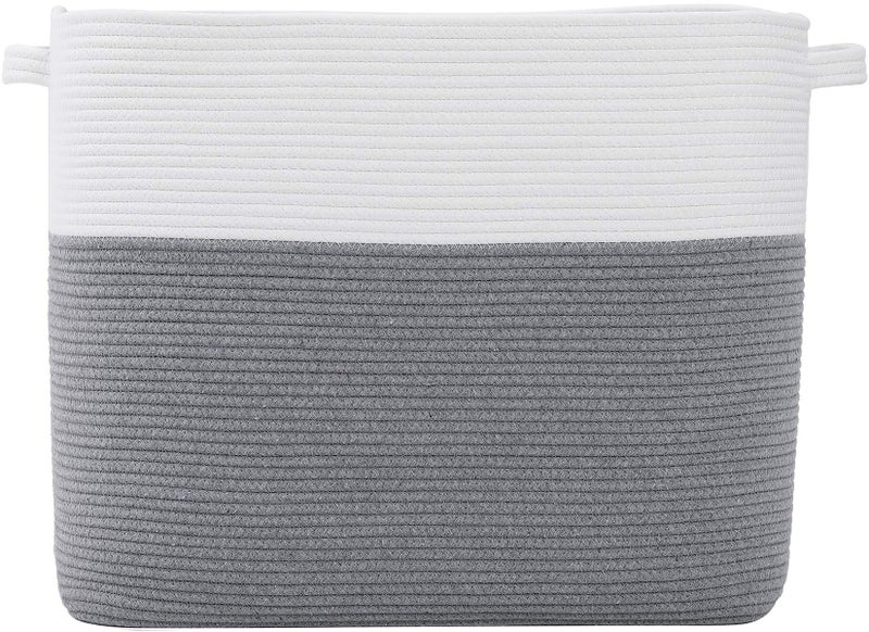 Cottonphant 22"x14"x18" Mega Size Rectangular Extra Large Storage Basket, Rectangular Cotton Rope Storage Baskets, Woven Laundry Hamper, Cloth Storage Bin, for Clothes Blanket in Living Room, Grey Basket - Image 1
